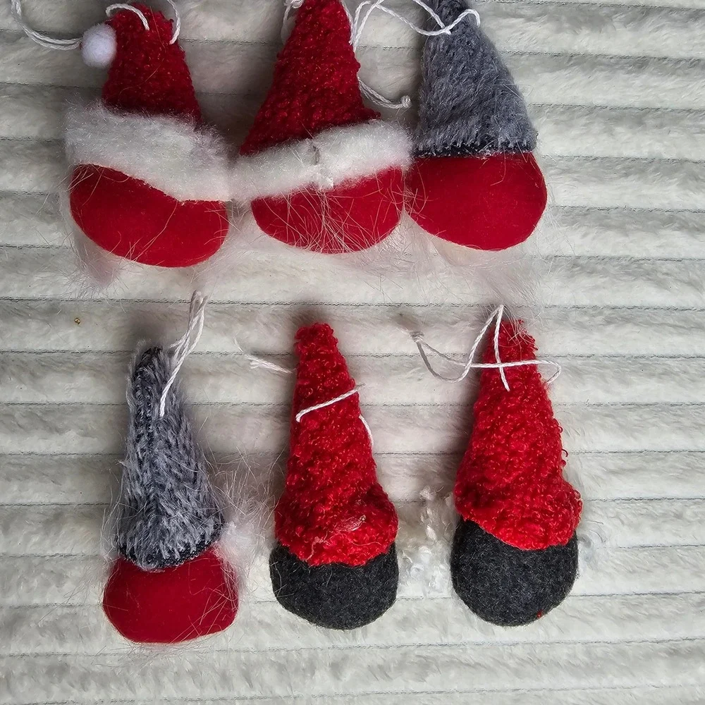 6pc Gnome Christmas Ornaments OS Red Grey Nordic Holiday Decor